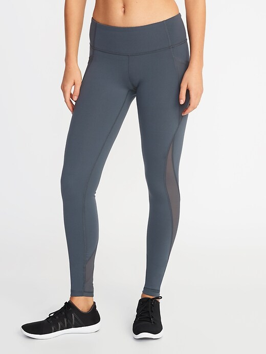 View large product image 1 of 2. Mid-Rise Elevate Side-Pocket Mesh-Trim Compression Leggings for Women