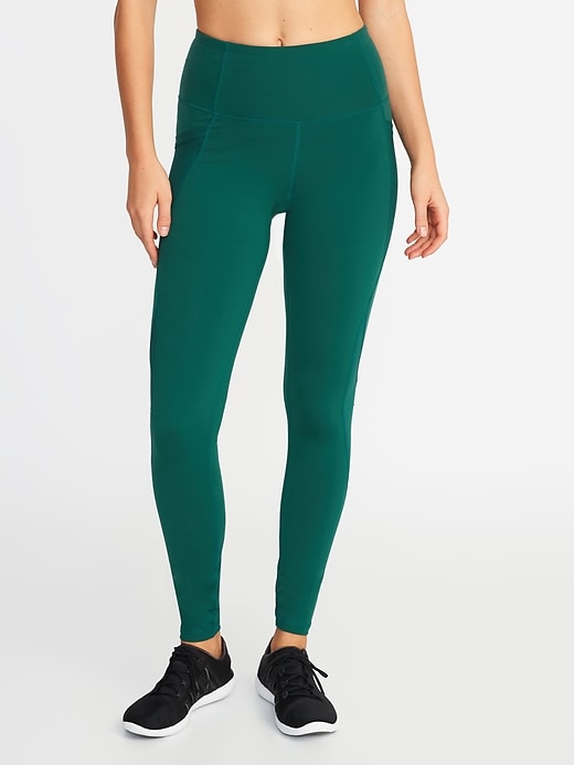 View large product image 1 of 1. High-Waisted Elevate Side-Pocket Mesh-Trim Compression Leggings For Women