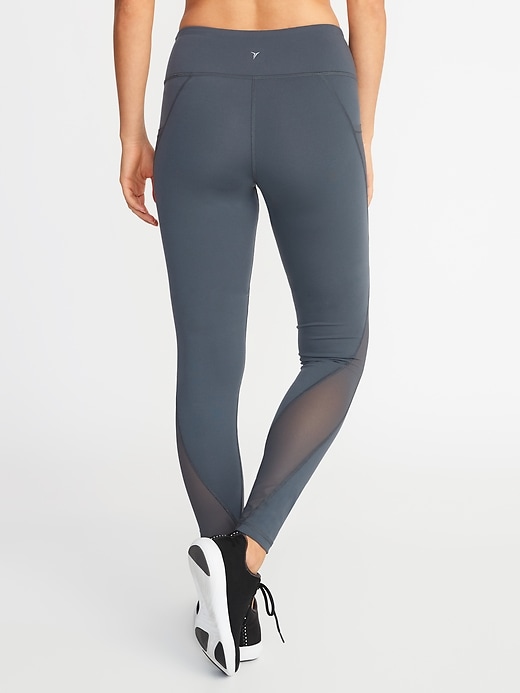View large product image 2 of 2. Mid-Rise Elevate Side-Pocket Mesh-Trim Compression Leggings for Women