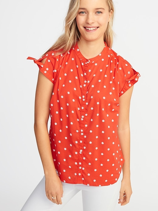 Image number 1 showing, Tie-Sleeve Button-Front Shirt for Women