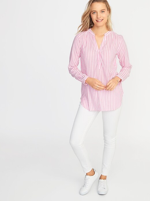 Image number 3 showing, Striped Slub-Weave Popover Tunic for Women
