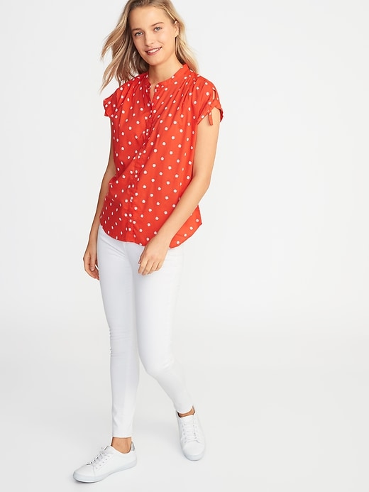 Image number 3 showing, Tie-Sleeve Button-Front Shirt for Women