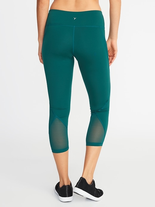 View large product image 2 of 2. Mid-Rise Elevate Side-Pocket Mesh-Trim Compression Crops for Women