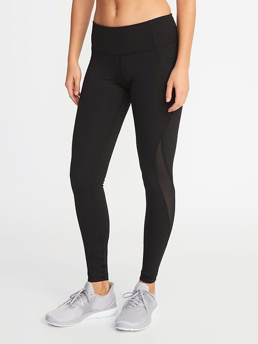 View large product image 1 of 1. Mid-Rise Elevate Side-Pocket Mesh-Trim Compression Leggings for Women