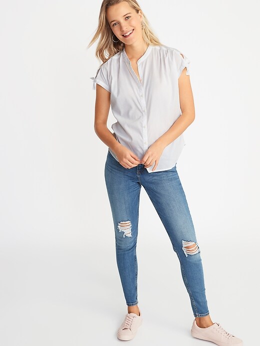 Image number 3 showing, Tie-Sleeve Button-Front Shirt for Women