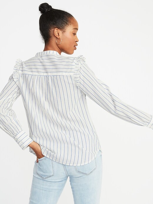 Image number 2 showing, Striped Ruffled-Shoulder Shirt for Women