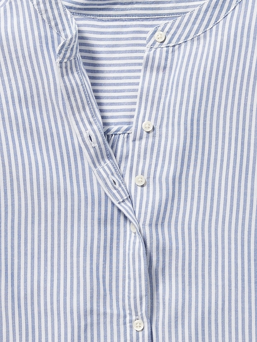 Image number 6 showing, Striped Ruffled-Shoulder Twill Plus-Size No-Peek Shirt