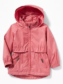 View large product image 4 of 4. Water-Resistant Stowaway-Hood Rain Jacket for Toddler Girls