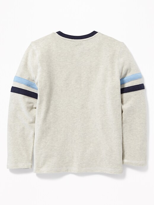 View large product image 2 of 3. Plush-Knit Sleeve-Stripe Football Tee For Boys