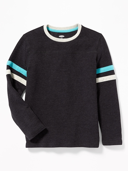 View large product image 1 of 1. Plush-Knit Sleeve-Stripe Football Tee For Boys