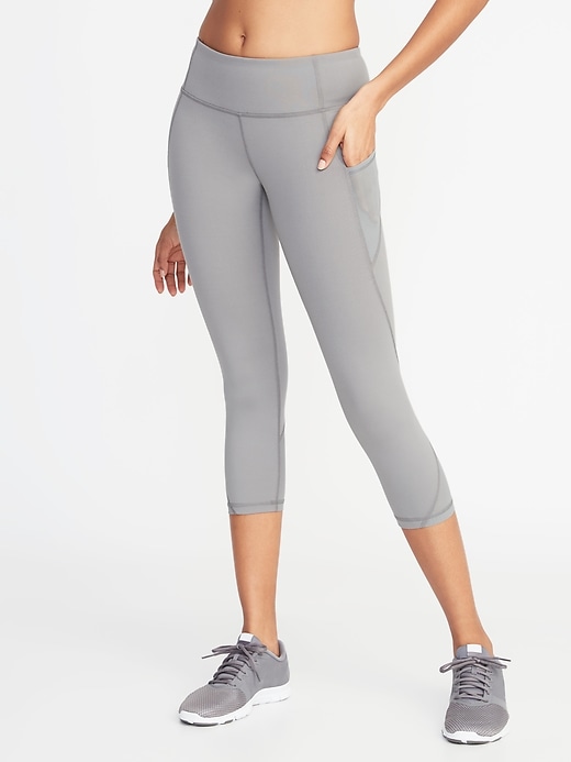 View large product image 1 of 2. Mid-Rise Elevate Side-Pocket Mesh-Trim Compression Crops for Women