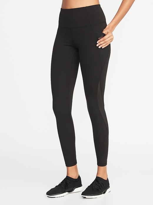 View large product image 1 of 2. High-Waisted Elevate Side-Pocket Mesh-Trim Compression Leggings For Women