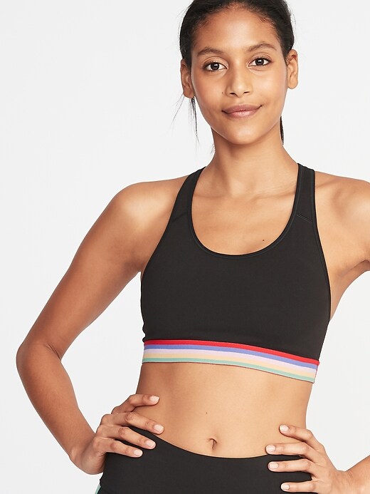 Image number 1 showing, Medium-Support Rainbow-Stripe Sports Bra for Women