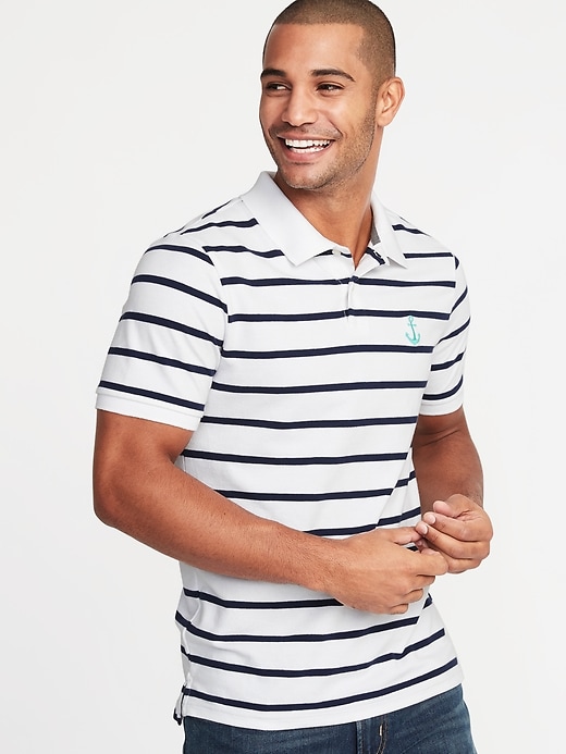 Striped Built-In Flex Moisture-Wicking Embroidered-Graphic Pro Polo for ...