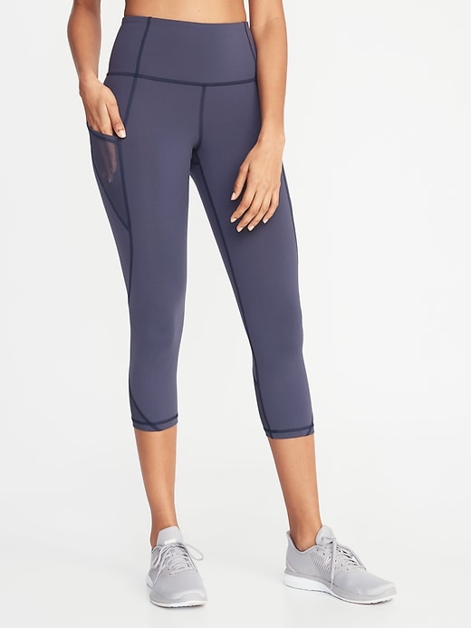 View large product image 1 of 1. High-Waisted Elevate Side-Pocket Mesh-Trim Compression Crops For Women