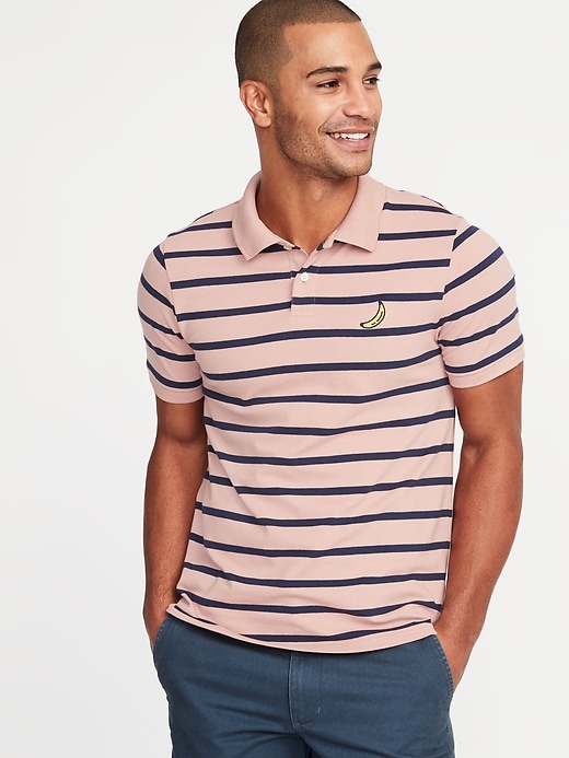 View large product image 1 of 1. Striped Built-In Flex Moisture-Wicking Embroidered-Graphic Pro Polo