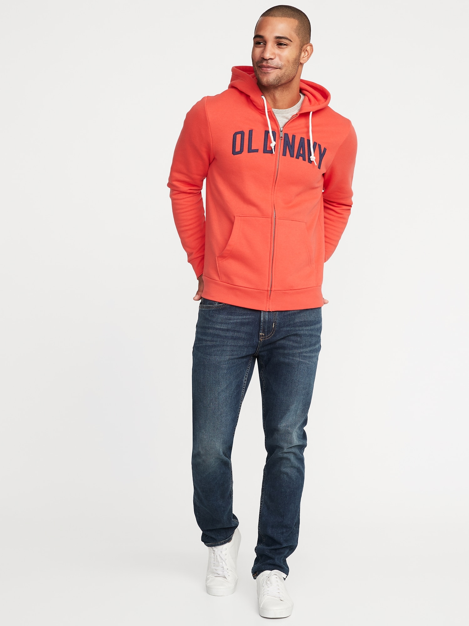 LogoApplique Zip Hoodie for Men Old Navy