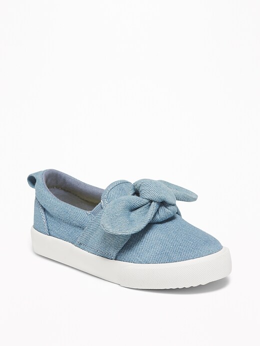 View large product image 1 of 4. Chambray Bow-Tie Slip-Ons For Toddler Girls