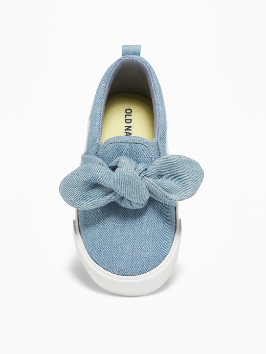 View large product image 2 of 4. Chambray Bow-Tie Slip-Ons For Toddler Girls