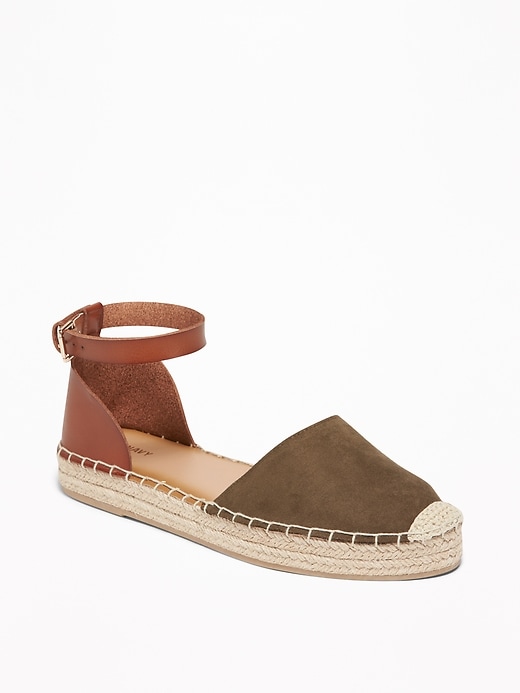 View large product image 1 of 1. Faux-Suede/Faux-Leather Ankle-Strap Espadrilles for Women