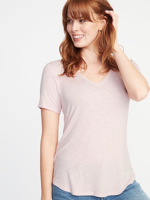 Image number 1 showing, Luxe Slub-Knit V-Neck Tee for Women