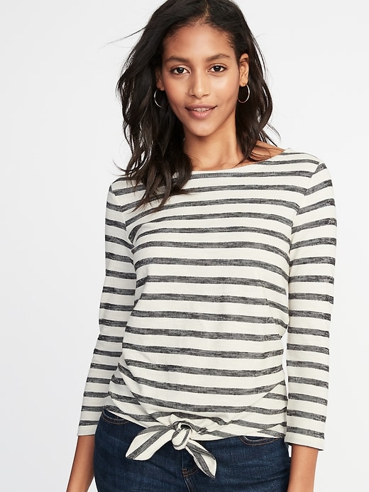 Image number 1 showing, Relaxed Tie-Front Mariner Top for Women