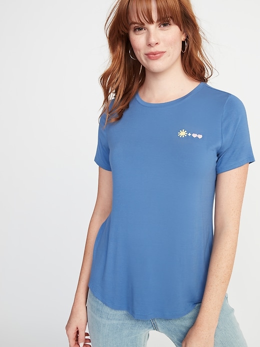 Image number 1 showing, Luxe Curved-Hem Graphic Tee for Women