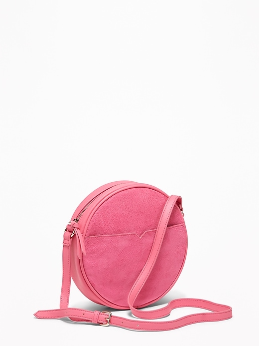 View large product image 1 of 2. Faux-Suede/Faux-Leather Crossbody Circle Bag for Women