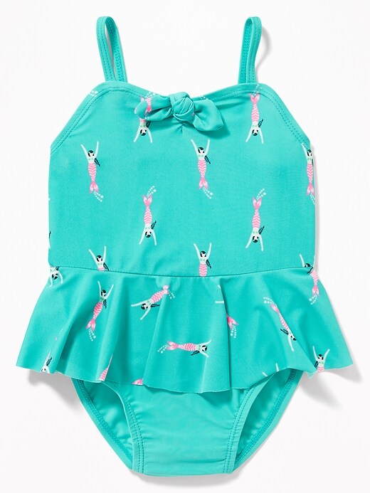 View large product image 1 of 2. Printed Tie-Front Peplum Swimsuit for Toddler Girls