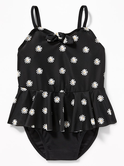 View large product image 1 of 1. Printed Tie-Front Peplum Swimsuit for Toddler Girls