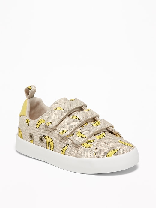 View large product image 1 of 4. Banana-Print Triple-Strap Linen Sneakers For Toddler Boys