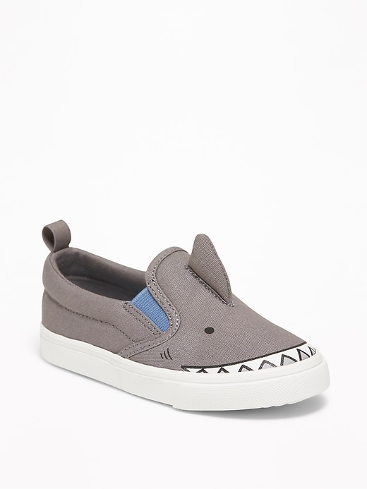 View large product image 1 of 4. Shark Critter Canvas Slip-Ons For Toddler