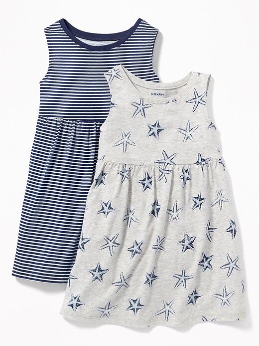 View large product image 1 of 1. 2-Pack Printed Sleeveless Fit & Flare Dress for Toddler Girls