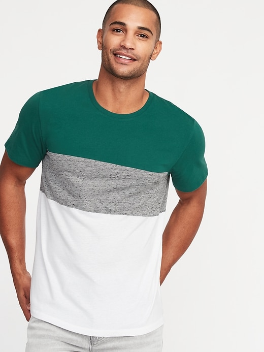 View large product image 1 of 1. Pieced Color-Block Crew-Neck Tee
