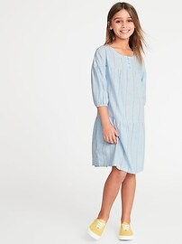 View large product image 3 of 3. Striped 3/4-Sleeve Swing Dress for Girls