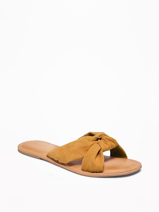 View large product image 1 of 1. Faux-Suede Knotted-Twist Slide Sandals for Women