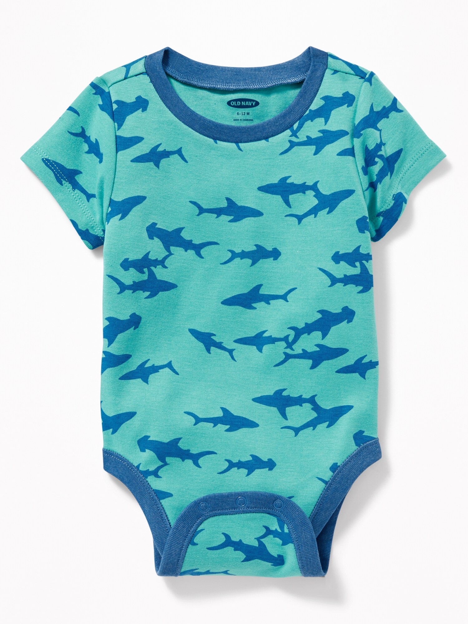 Great White Shark Organic Cotton Baby Onesie / Bodysuit – Dusty Blue 0/3 Months / Light Blue