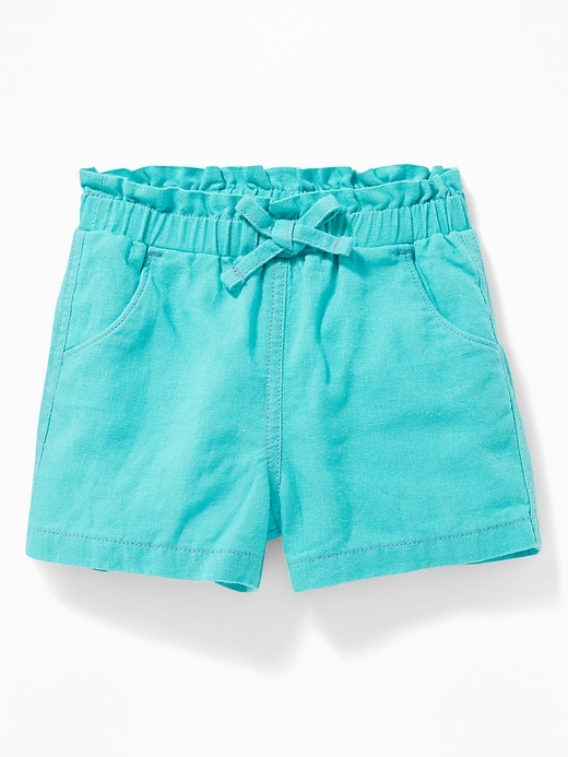 View large product image 1 of 1. Linen-Blend Paperbag-Waist Shorts for Toddler Girls