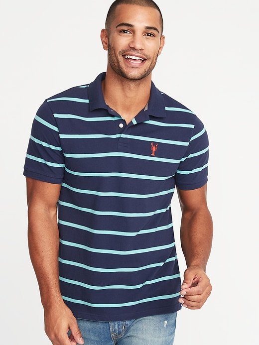 Image number 1 showing, Striped Built-In Flex Moisture-Wicking Embroidered-Graphic Pro Polo