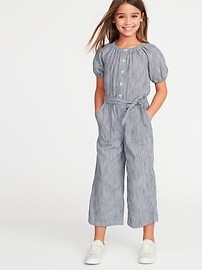 View large product image 3 of 3. Striped Tie-Belt Wide-Leg Jumpsuit for Girls