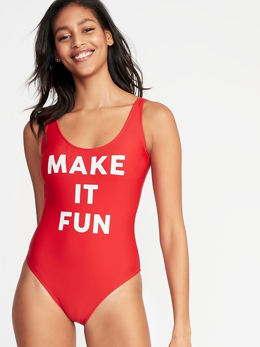 Image number 1 showing, Graphic Scoop-Back Swimsuit for Women