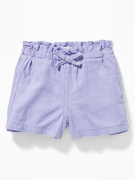 View large product image 1 of 2. Linen-Blend Paperbag-Waist Shorts for Toddler Girls