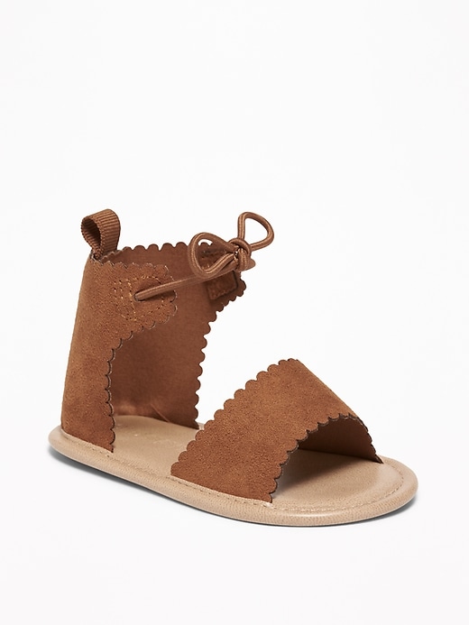 View large product image 1 of 4. Faux-Suede Scalloped-Strap Sandals for Baby