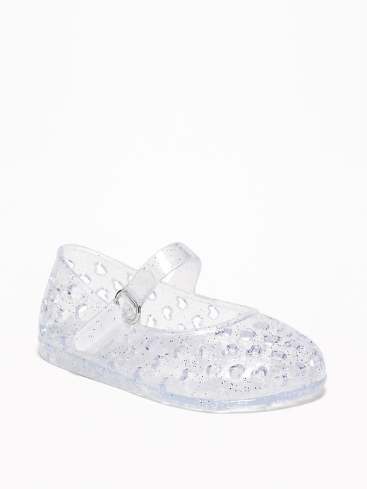 View large product image 1 of 4. Perforated-Heart Jelly Mary-Jane Flats for Baby