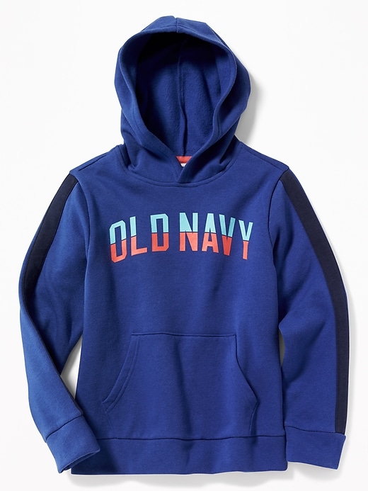 View large product image 1 of 1. Logo-Graphic Sleeve-Stripe Pullover Hoodie For Boys