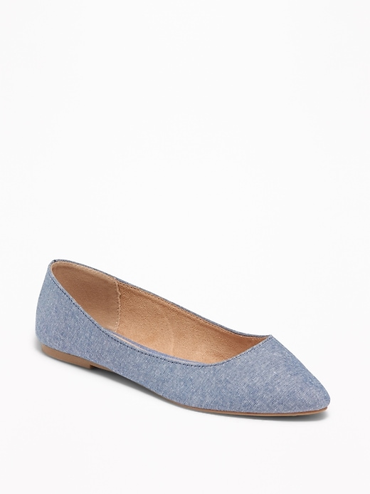 Image number 1 showing, Chambray Pointy-Toe Ballet Flats for Women