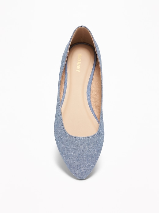 Image number 3 showing, Chambray Pointy-Toe Ballet Flats for Women