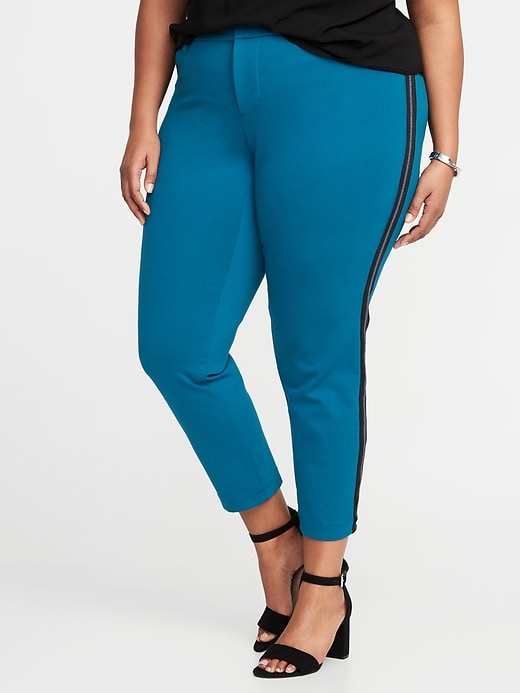 Image number 1 showing, Mid-Rise Secret-Slim Pockets Plus-Size Side-Stripe Pixie Pants