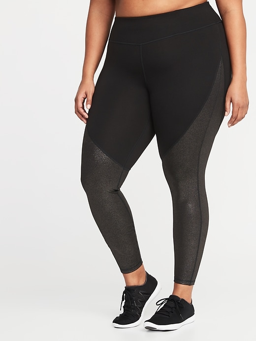 View large product image 1 of 1. High-Rise Elevate Shimmer-Panel Compression Plus-Size Leggings