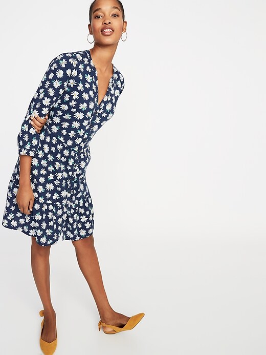 Image number 4 showing, Daisy-Print Waist-Defined Shirt Dress for Women